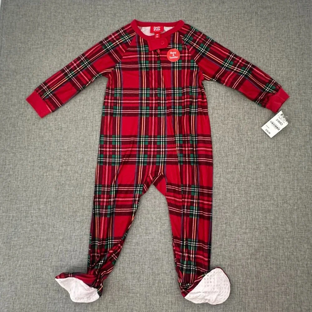 NEW! Baby‎ Family PJ'S Macy's Plaid  Red Green 24 Months Footed One Piece